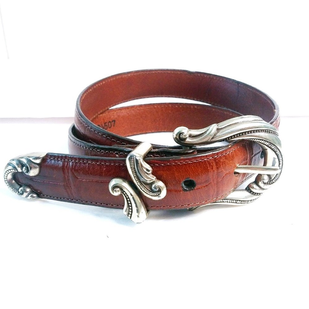BRIGHTON Brown Leather Embossed Womens Belt SZ S Belt Measures 37" End to End